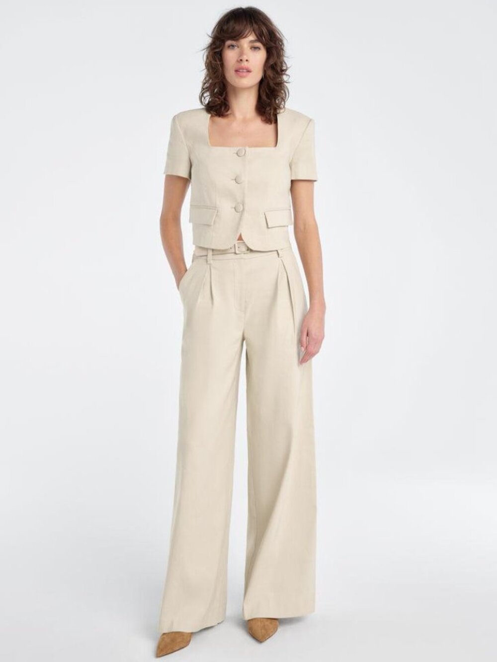 Favorite Daughter The Miranda Linen Blend Wide Leg Pants Beige Size 4